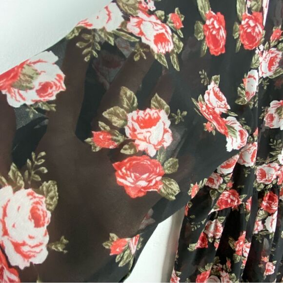 Torrid Hi-Lo Floral Tunic Top‎ Black & Pink women’s Size 1X Sheer 3/4 Sleeve - Picture 9 of 14